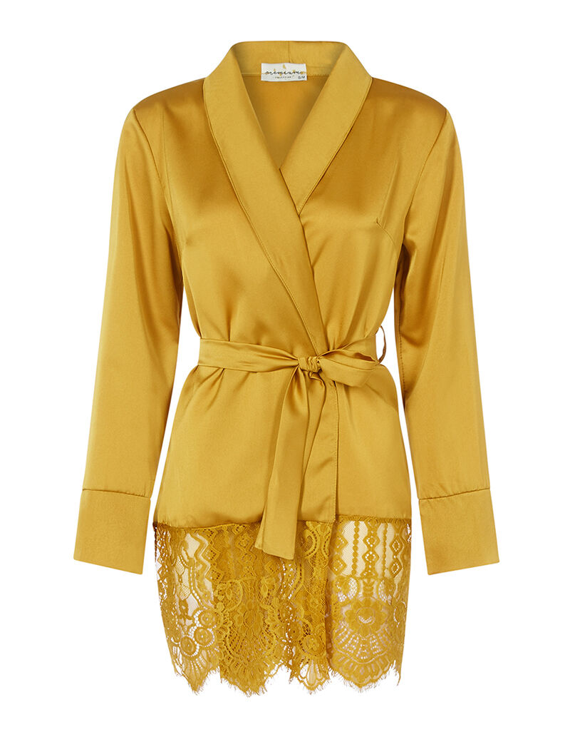 Kimono satiné style lingerie - moutarde - 1