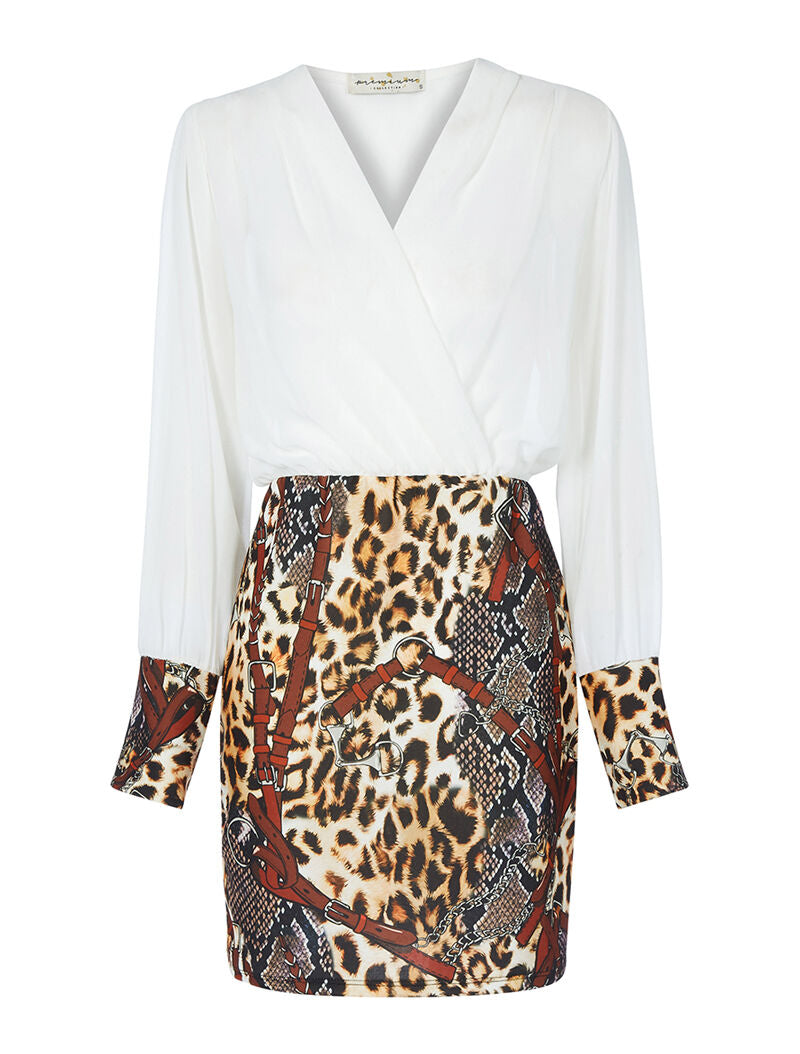 Robe bi matière col cache coeur - blanc - 3