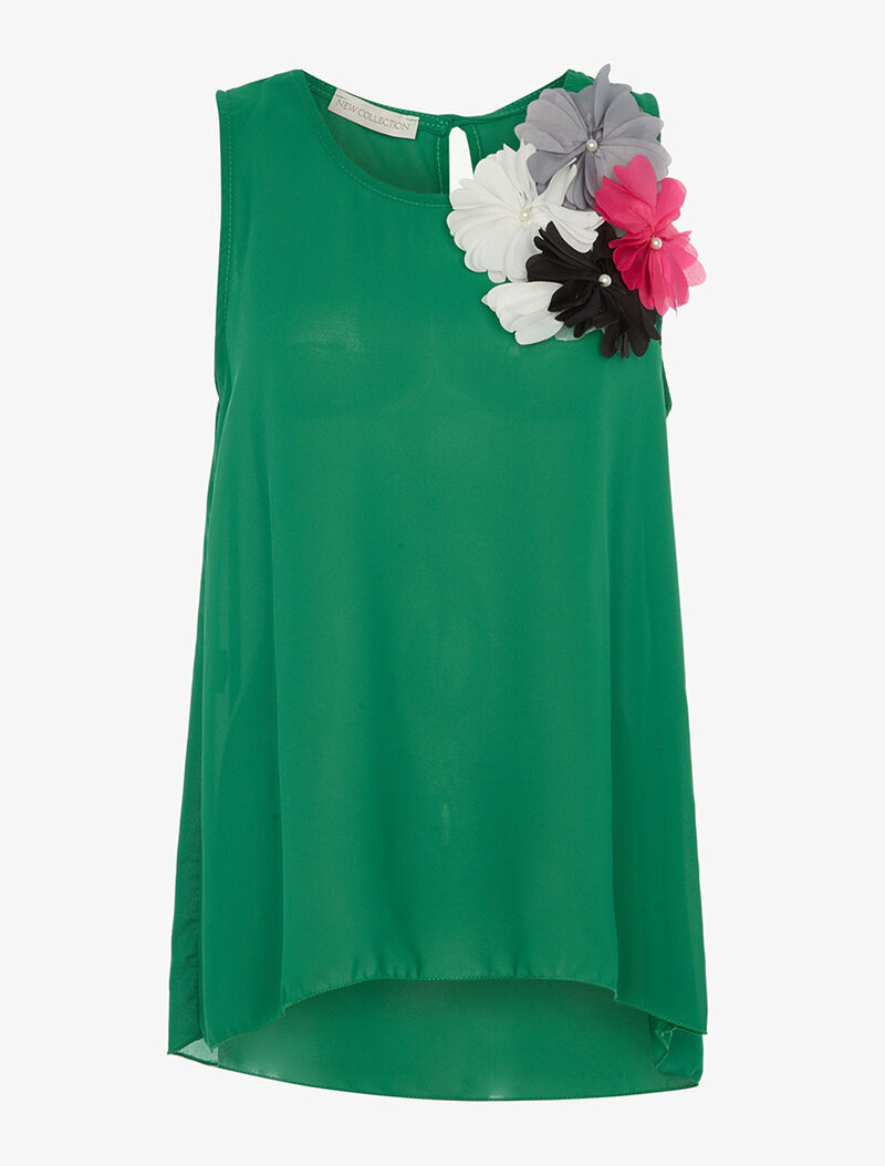 Blouse fine à empiècement fleurs - vert - 3