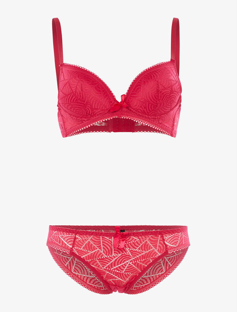 Ensemble SG et tanga en dentelle arrondie - fushia - 1