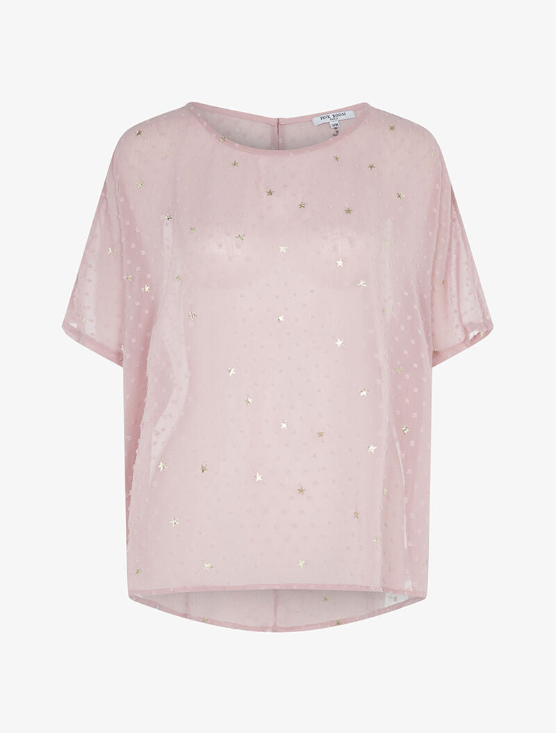 Blouse transparente à motifs étoilés - vieux rose - 1