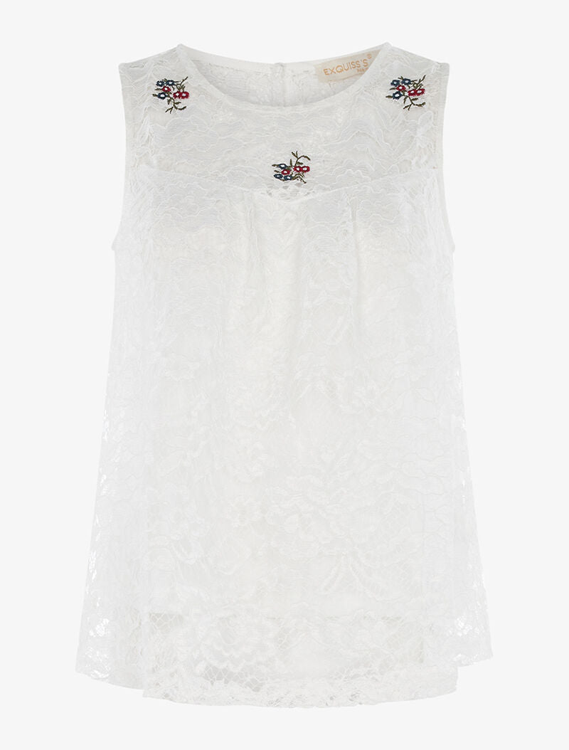 Top ample en dentelle brodée - blanc - 3