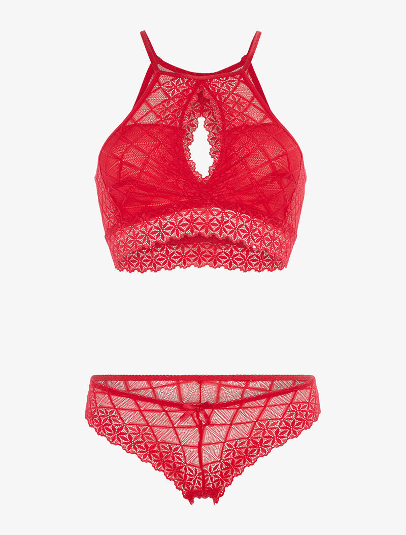 Ensemble brassière en dentelle et tanga - rouge - 3