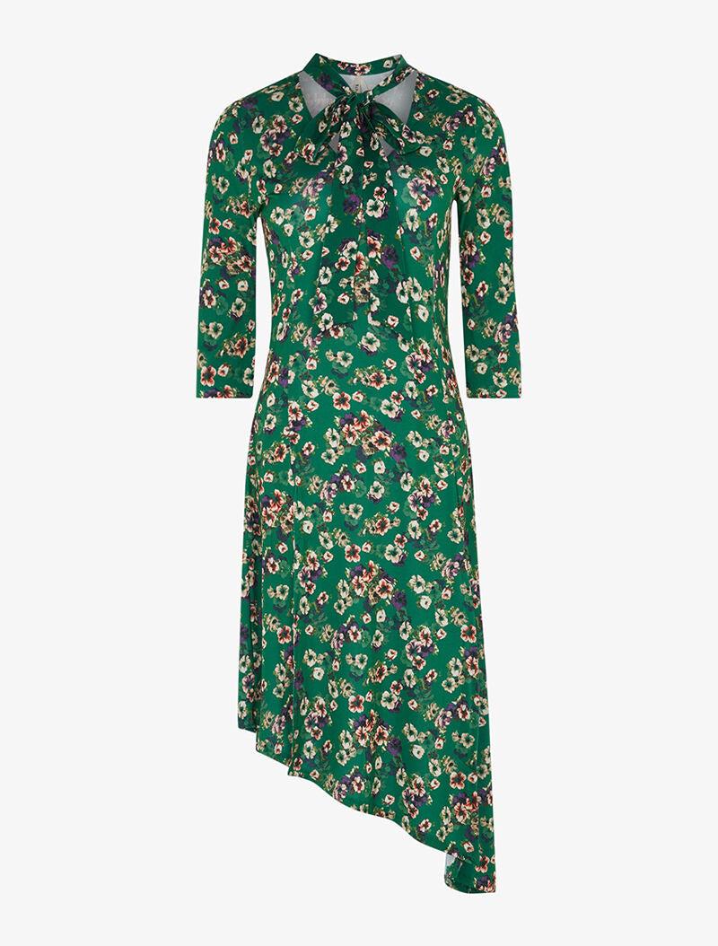 Robe fleurie bas asymétrique et fendu - vert - 3