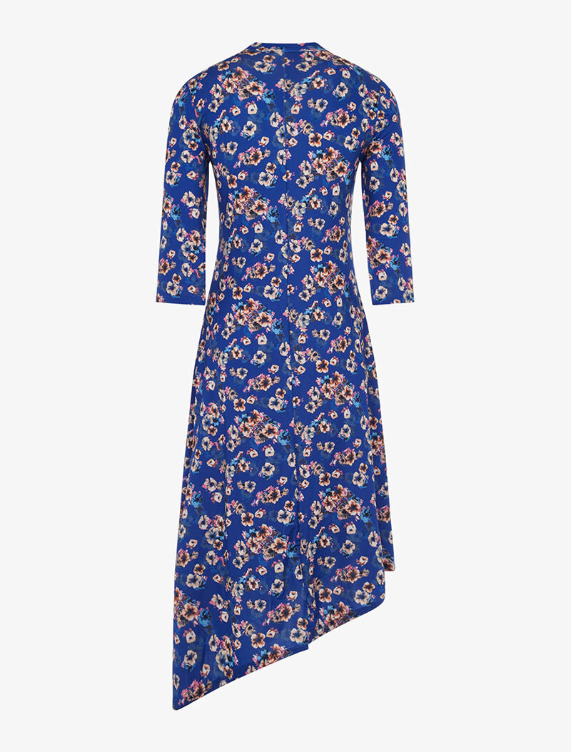 Robe fleurie bas asymétrique et fendu - bleu - 2