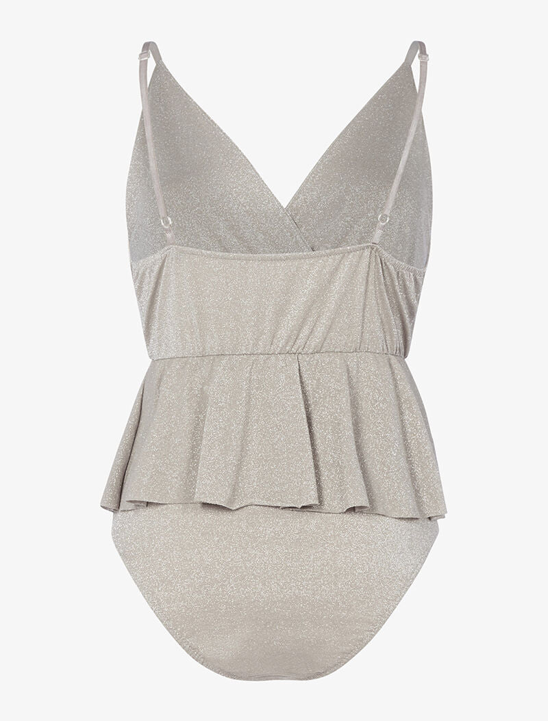 Body pailleté à taille volantée - beige - 2