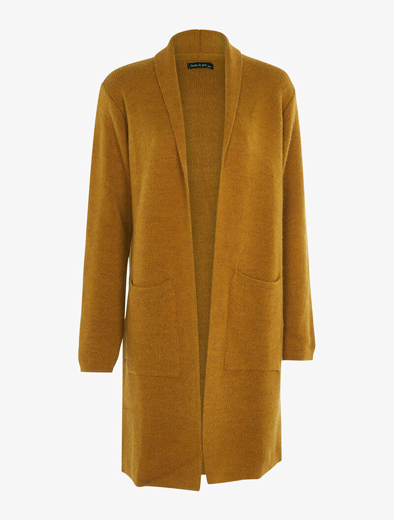 Gilet long ouvert - moutarde chiné - 3