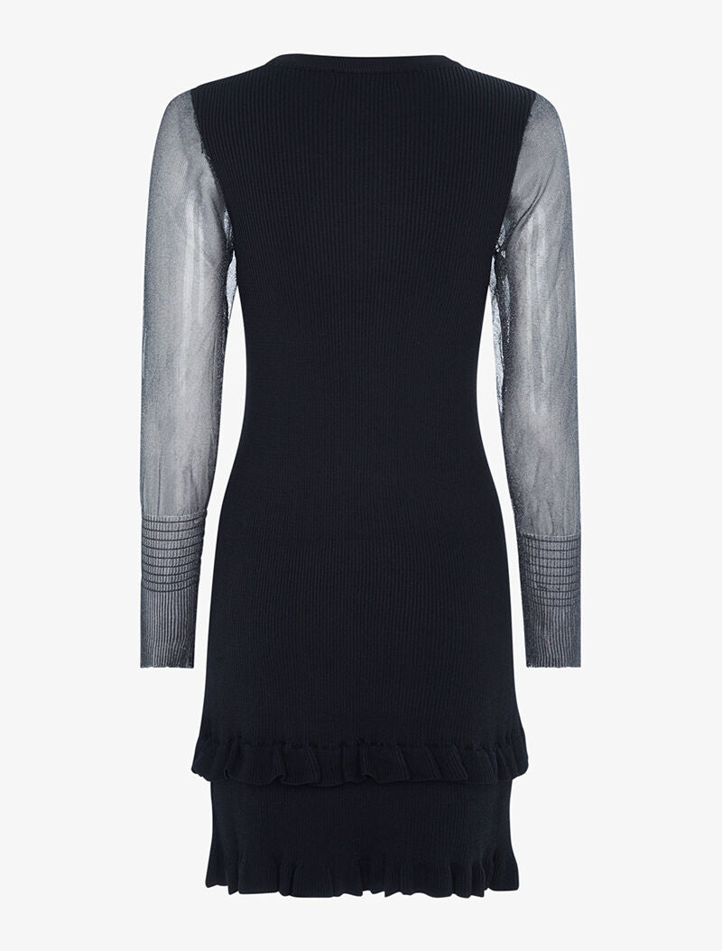 Robe côtelée manches bishop pailletées - noir - 2