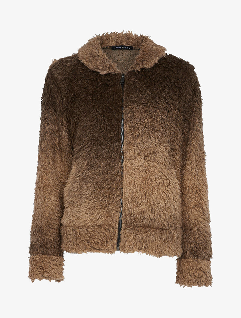 Gilet en maille duveteuse couleur dégradée - marron - 3