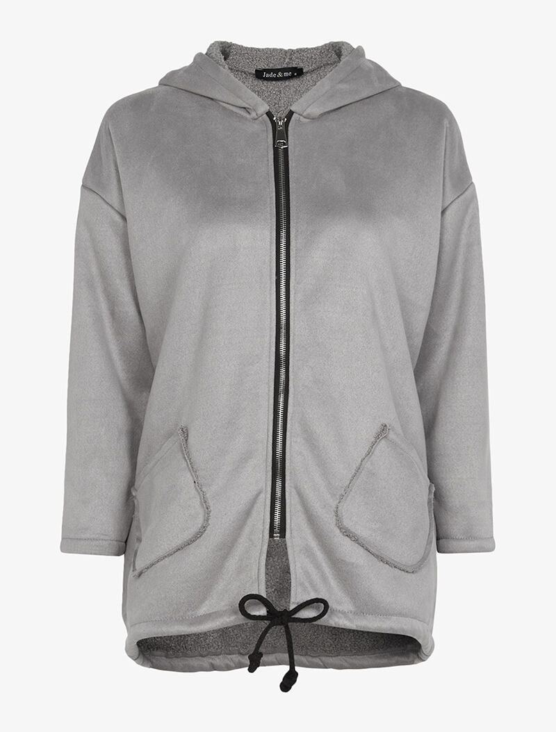 Manteau ample intérieur en maille bouclette - gris - 3