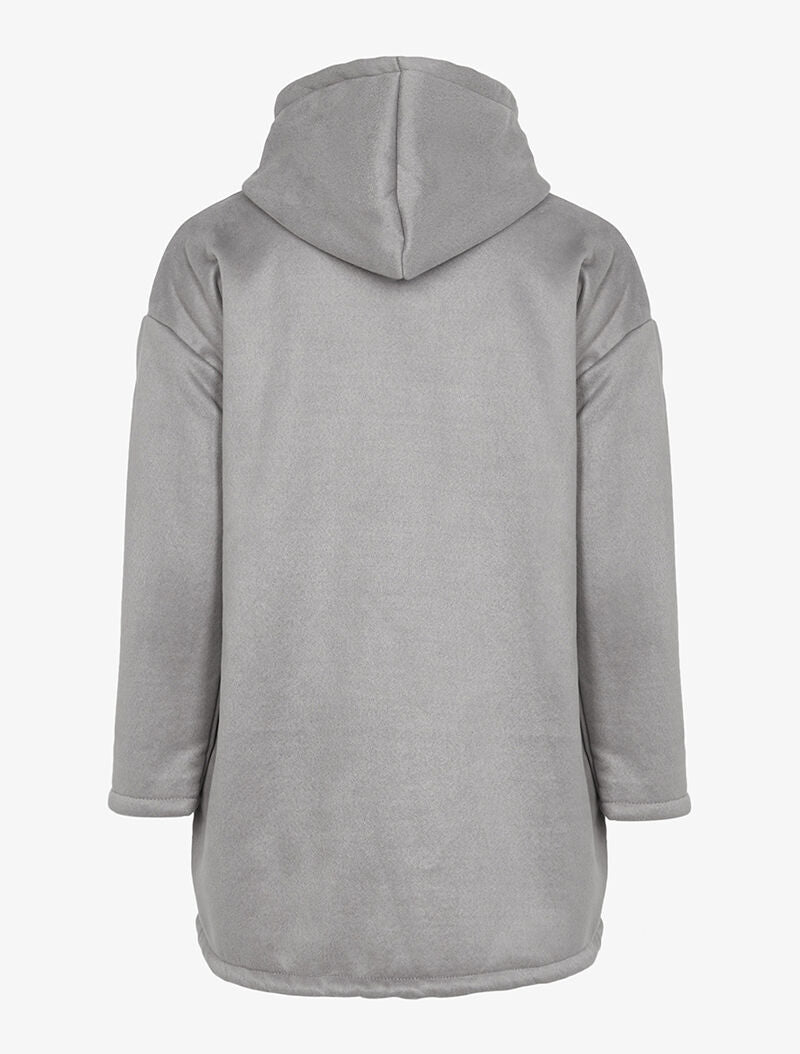 Manteau ample intérieur en maille bouclette - gris - 2