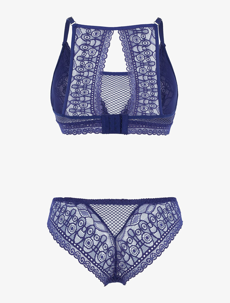 Ensemble brassière en dentelle graphique - bleu violet - 2