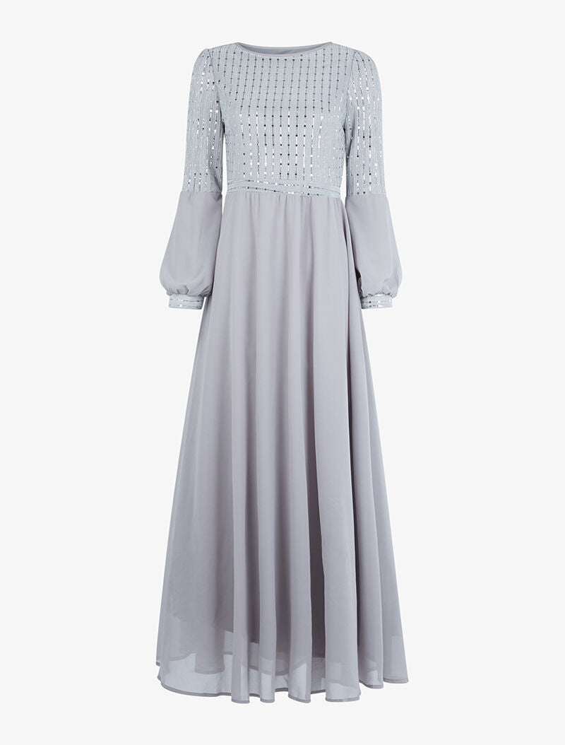 Robe longue ample buste à sequins - gris clair - 4