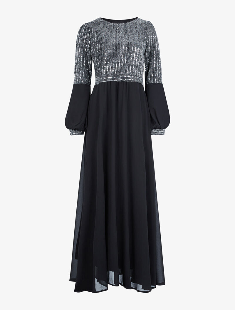 Robe longue ample buste à sequins - noir - 1