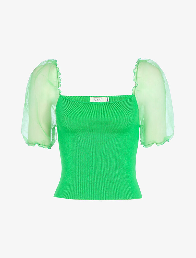Crop top à manches courtes bouffantes - vert - 3
