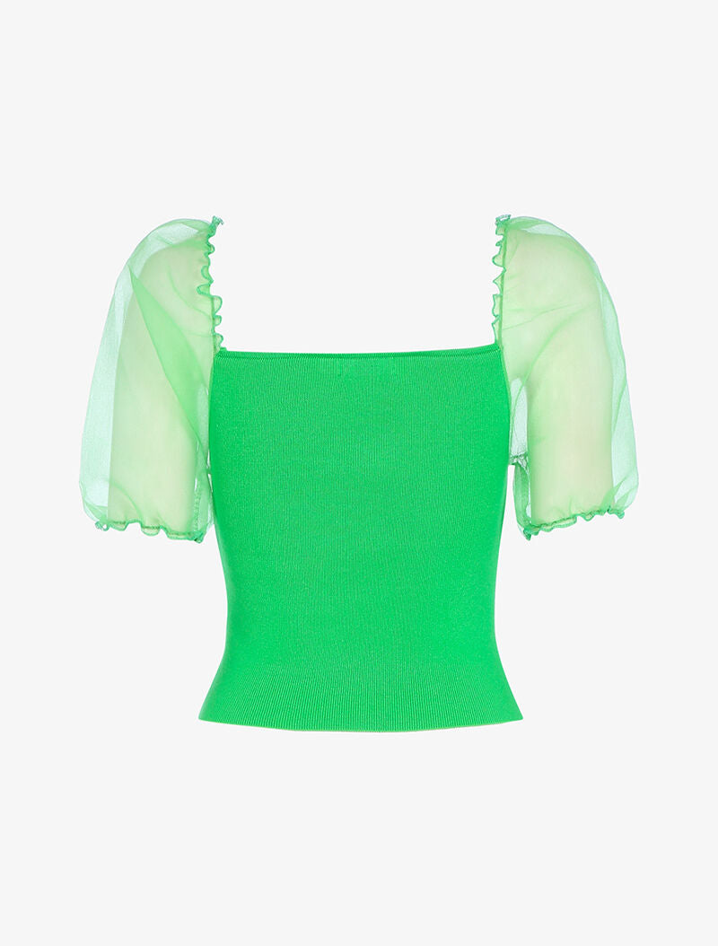 Crop top à manches courtes bouffantes - vert - 2