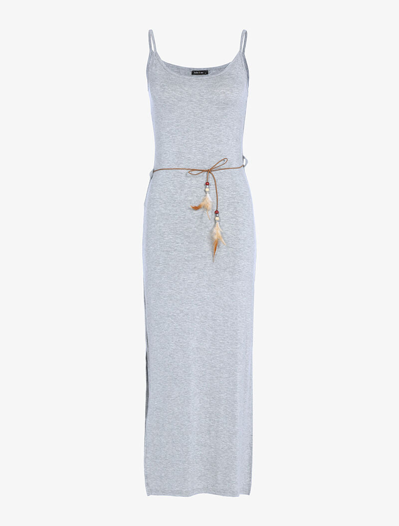 Robe longue à côtés fendus - gris chiné - 1