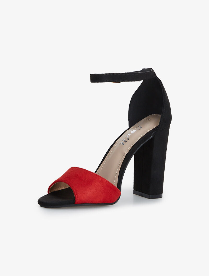 Sandales en suédine talon arrondi - rouge/noir - 3