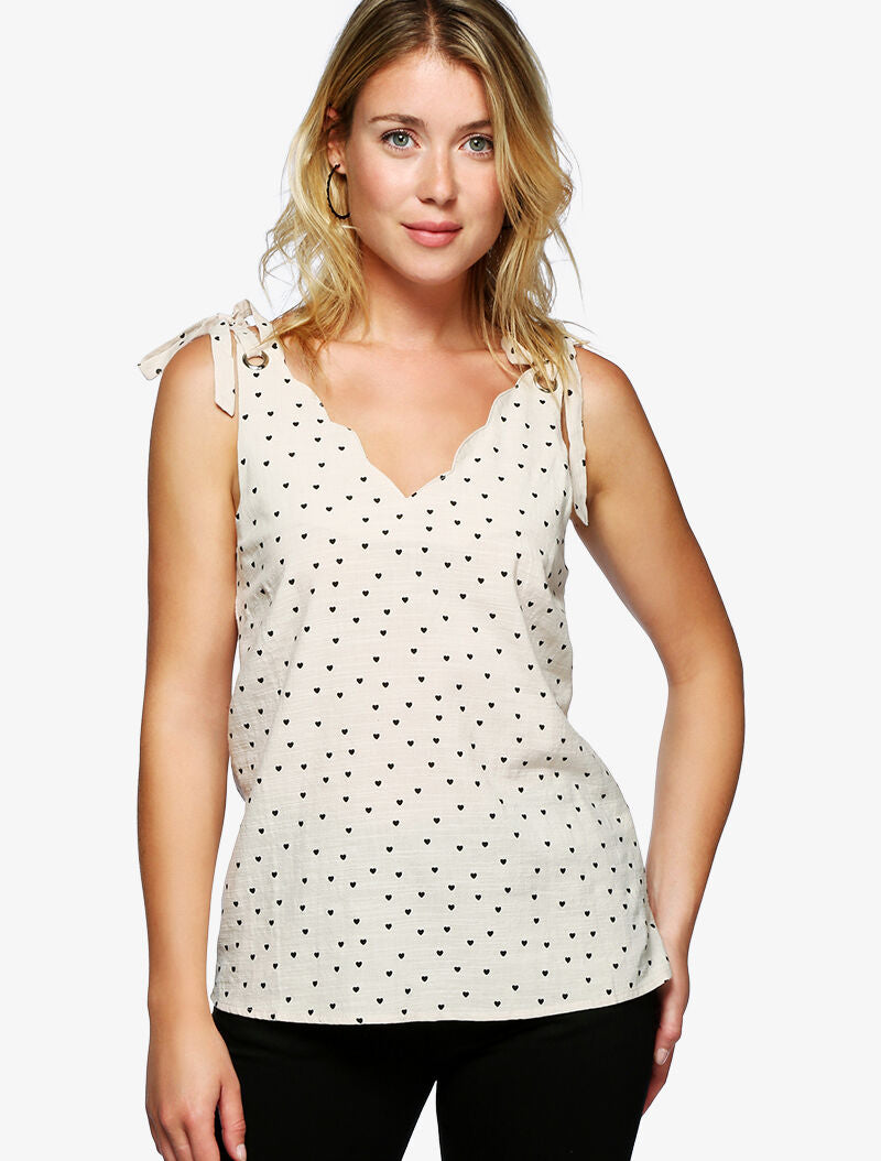Top à imprimé petits coeurs - beige - 5