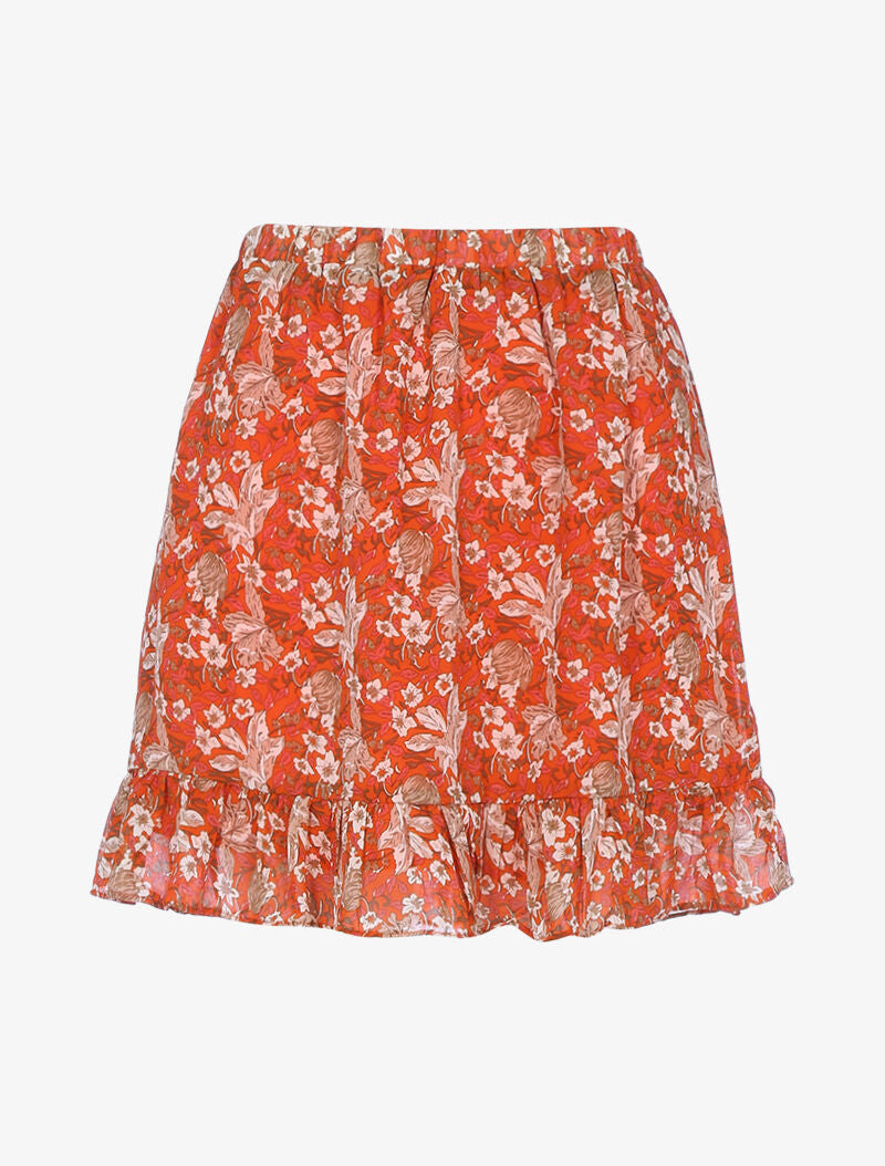 Jupe courte à imprimé floral - orange - 1