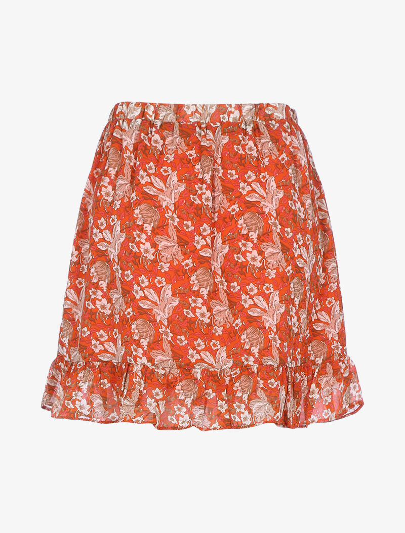 Jupe courte à imprimé floral - orange - 2