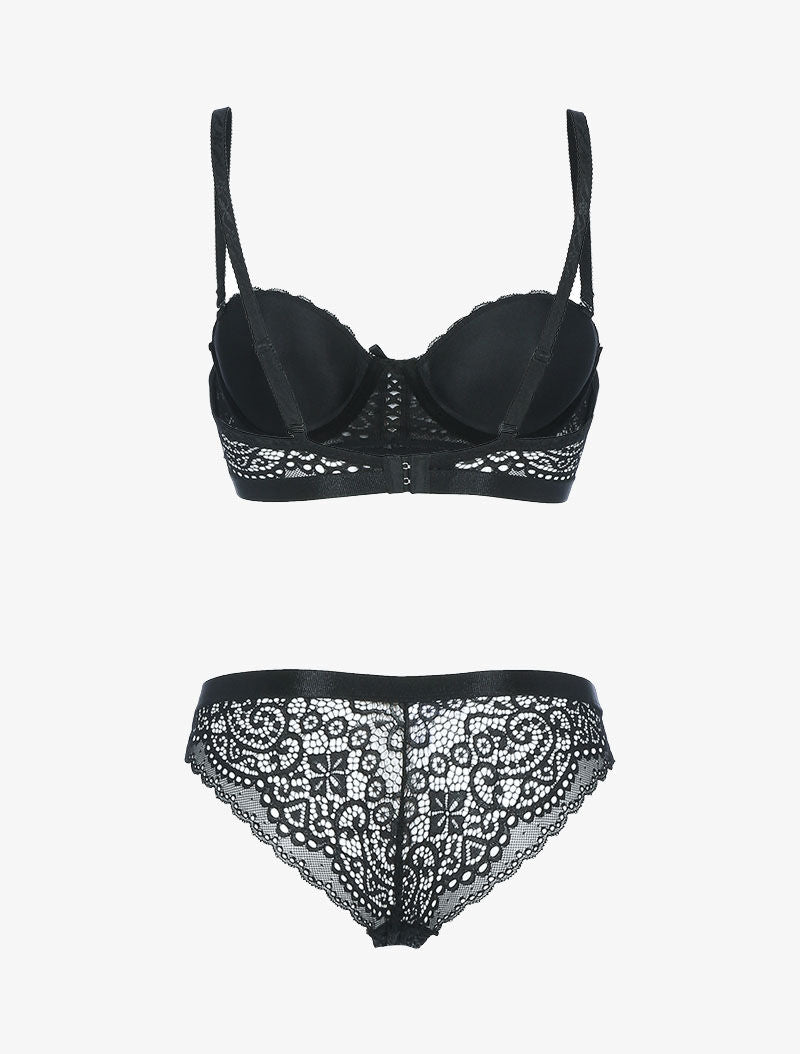Ensemble en dentelle festonnée - noir - 2