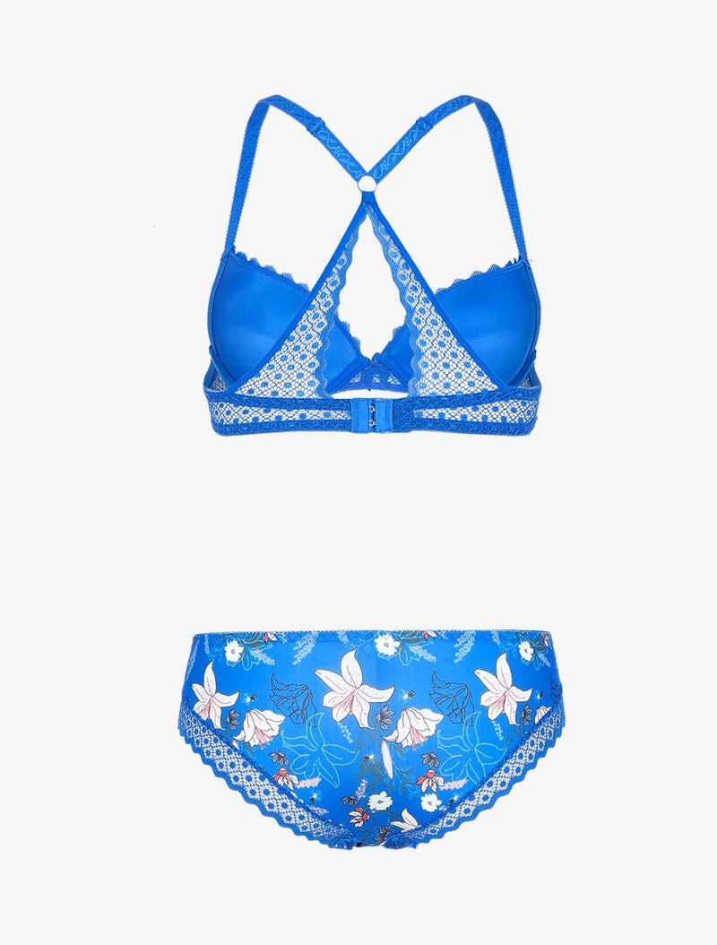 Ensemble à imprimé fleur et bords brodés - bleu électrique - 2