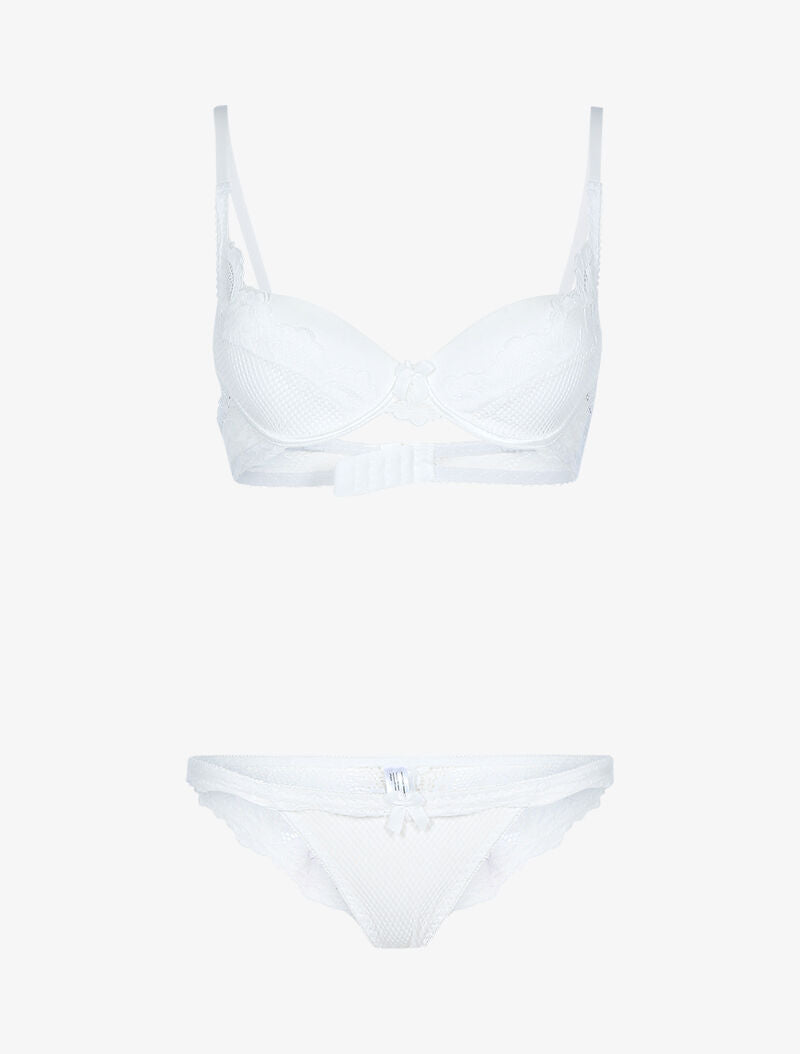 Ensemble satiné avec résille et dentelle - ecru - 3