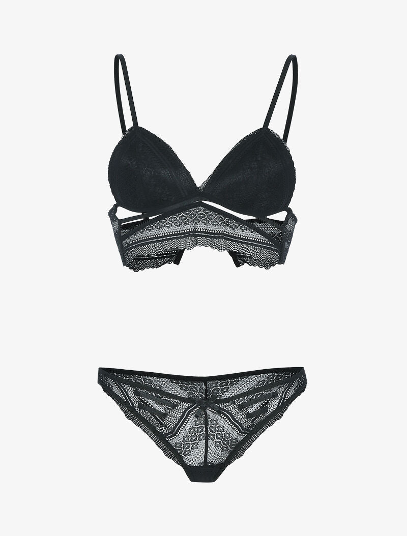 Ensemble bustier à lanières et broderies - noir - 1