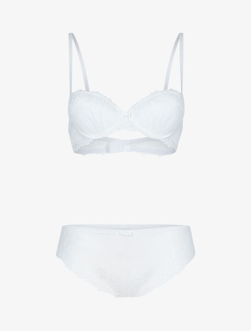 Ensemble en dentelle fleurie ajourée - ecru - 3