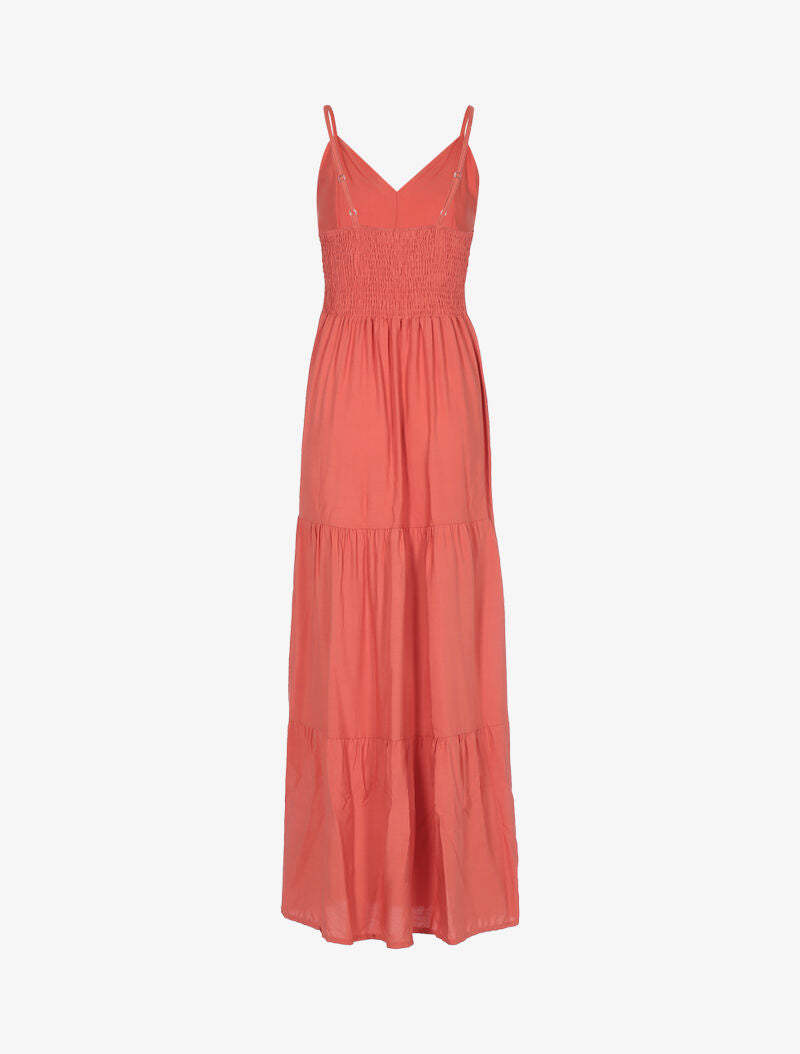 Robe longue en coton encolure V - corail - 2