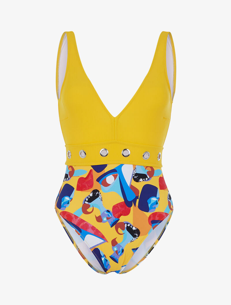 Monokini à imprimé graphique coloré - jaune/multi - 1