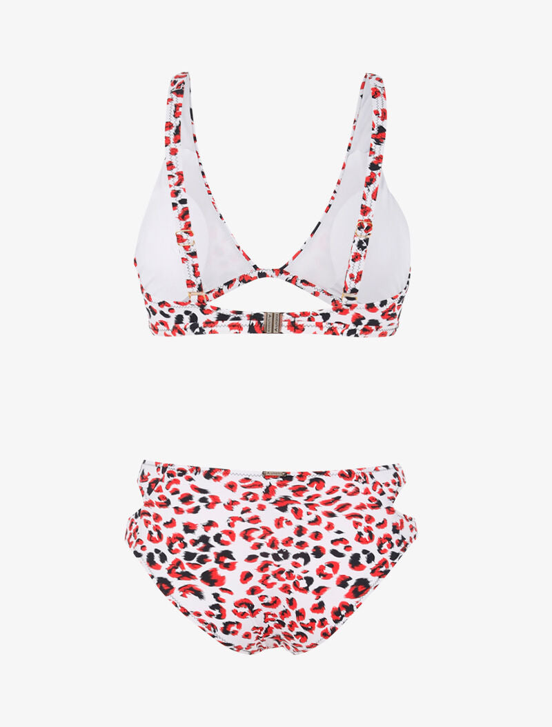 Bikini à imprimé léopard et découpes - rouge - 2
