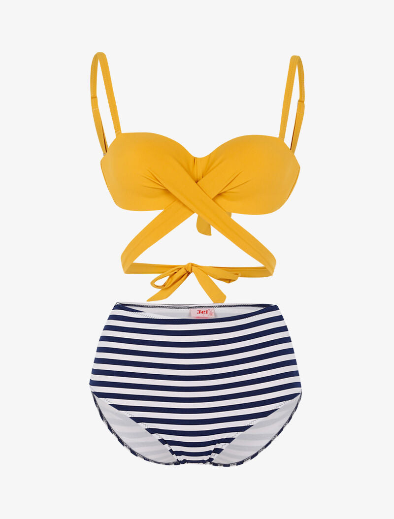 Bikini dépareillé style marinière - jaune - 1