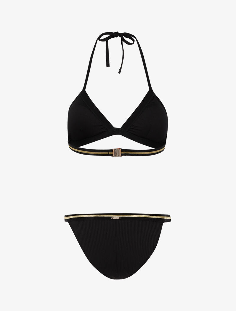 Bikini côtelé à liserés dorés - noir/or - 2