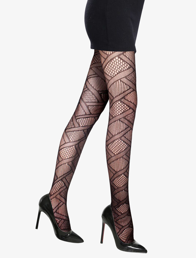 Collants en résille et bandes croisées - noir - 2