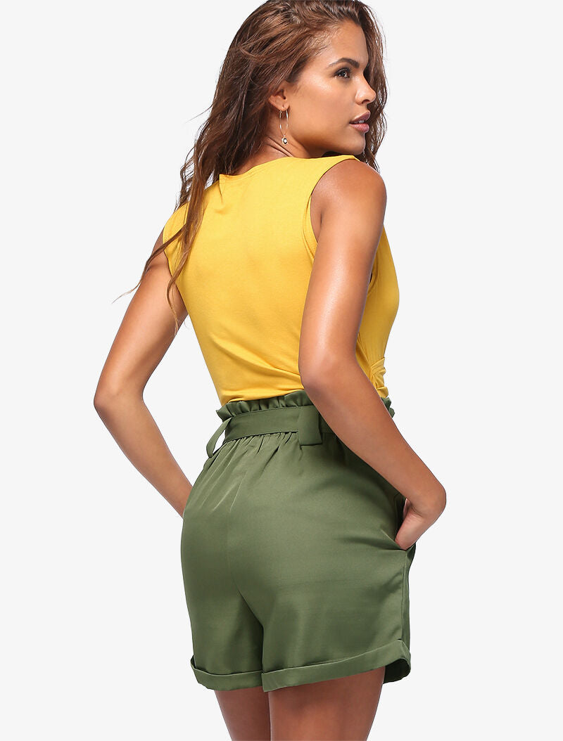 Short taille haute paper bag - kaki - 5