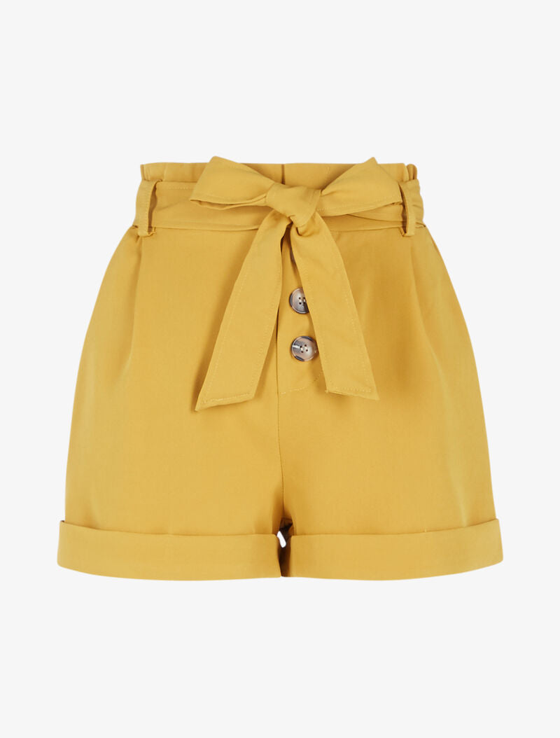 Short taille haute à ourlets - moutarde - 1
