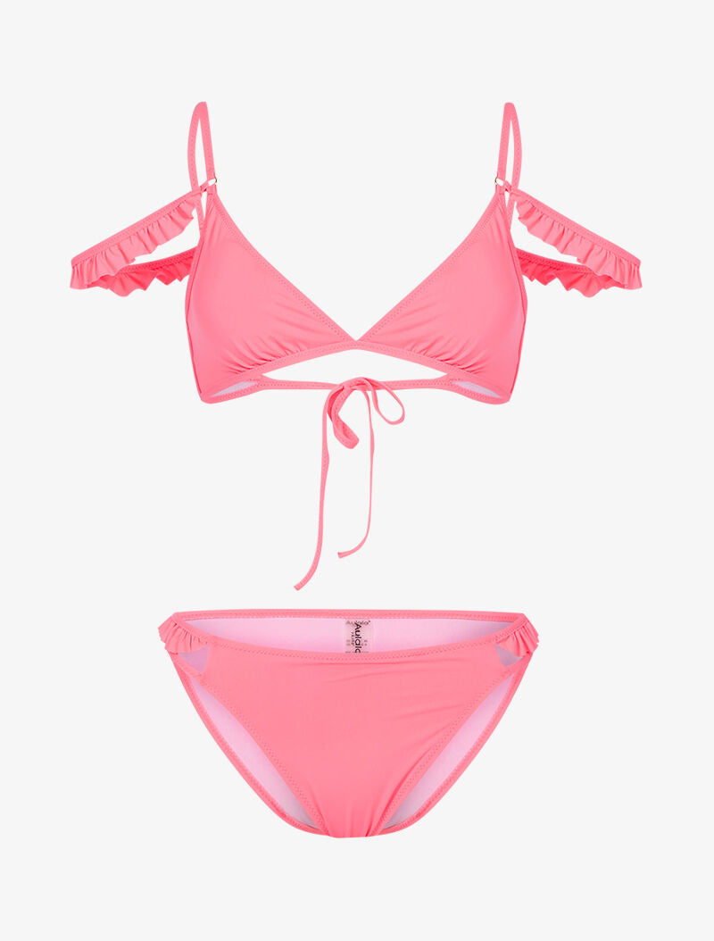 Bikini à double bretelles volantées - rose - 1