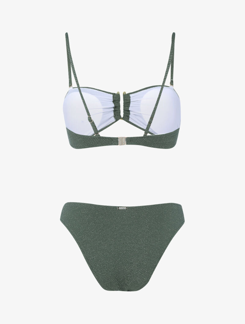 Bikini lamé à armature dorée - kaki - 2