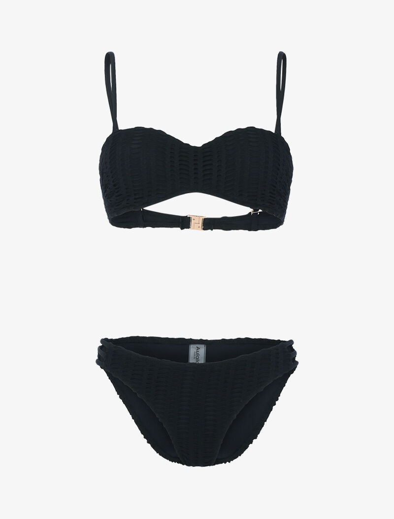 Bikini à balconnet à doublure ajourée graphique - noir - 1