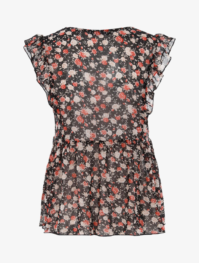 Top transparent fleuri - noir - 2