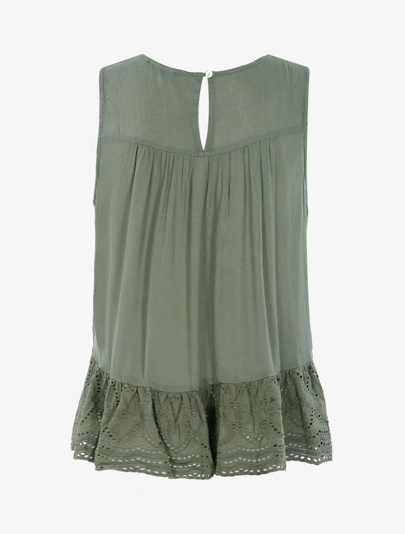 Top à détails style crochet - kaki - 2