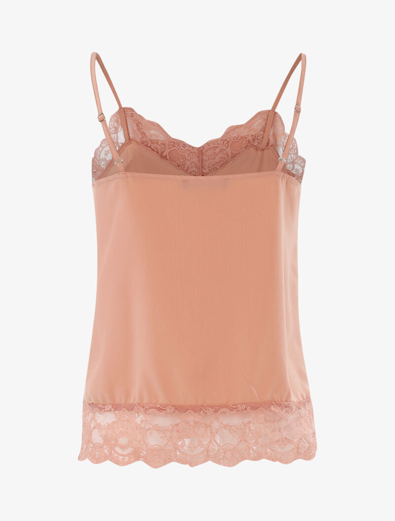 Top satiné à bords dentelle - rose - 2
