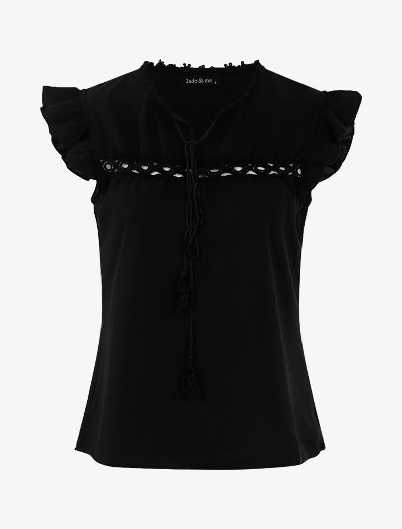 Top fluide à détails crochet ajourés - noir - 3