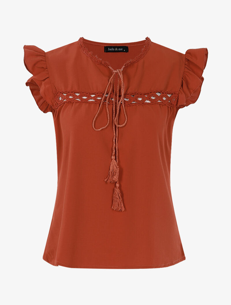 Top fluide à détails crochet ajourés - orange - 1