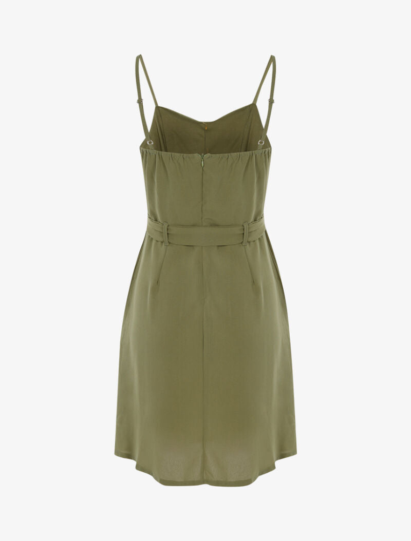 Robe à boutonnière et fronces - kaki - 2