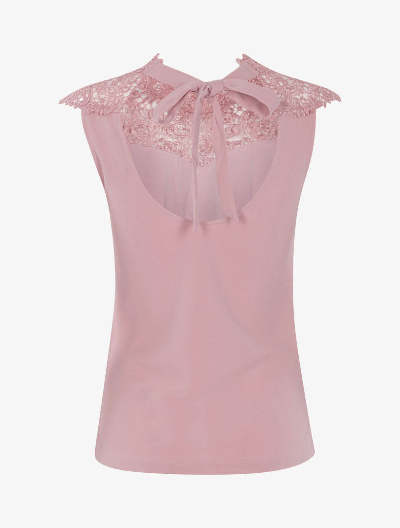 Top à plastron en dentelle festonnée - rose - 2