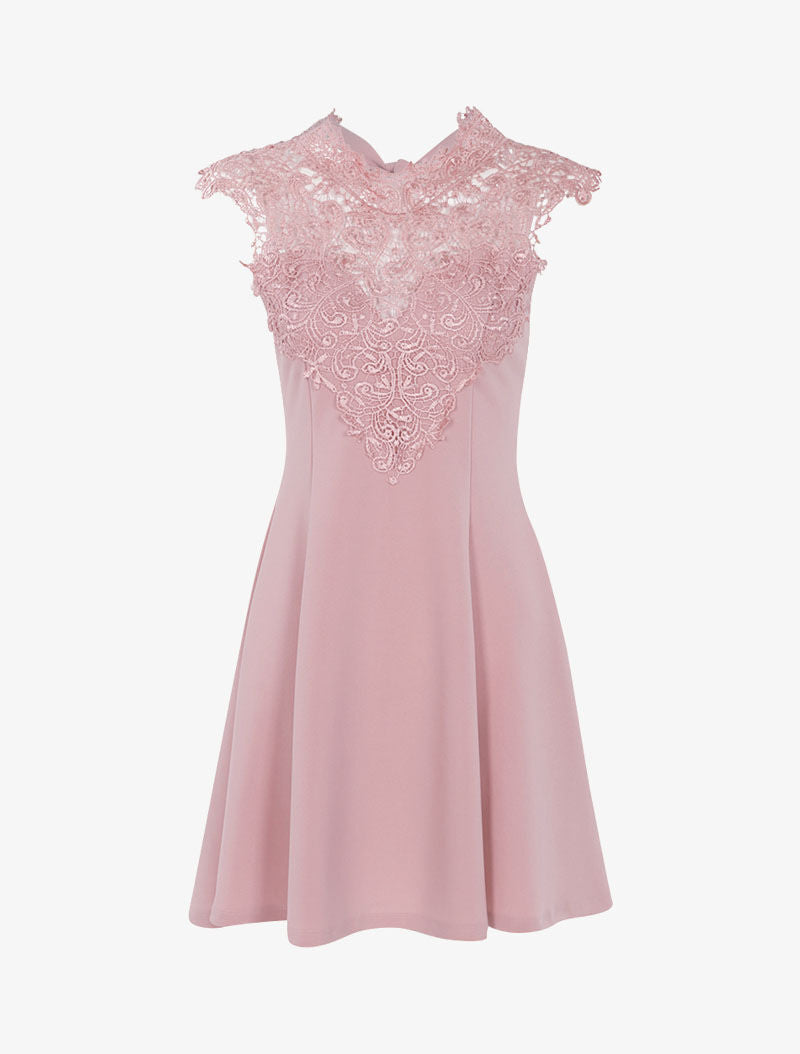 Robe patineuse à plastron dentelle - rose - 3
