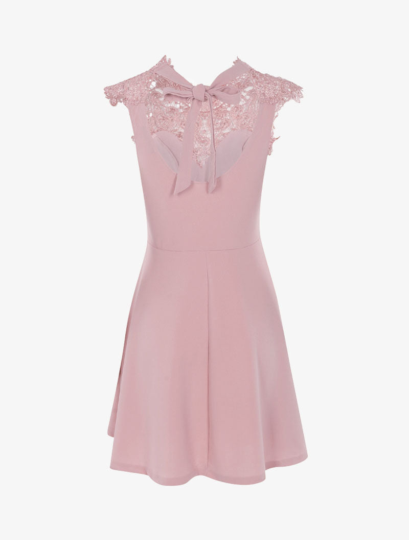 Robe patineuse à plastron dentelle - rose - 2